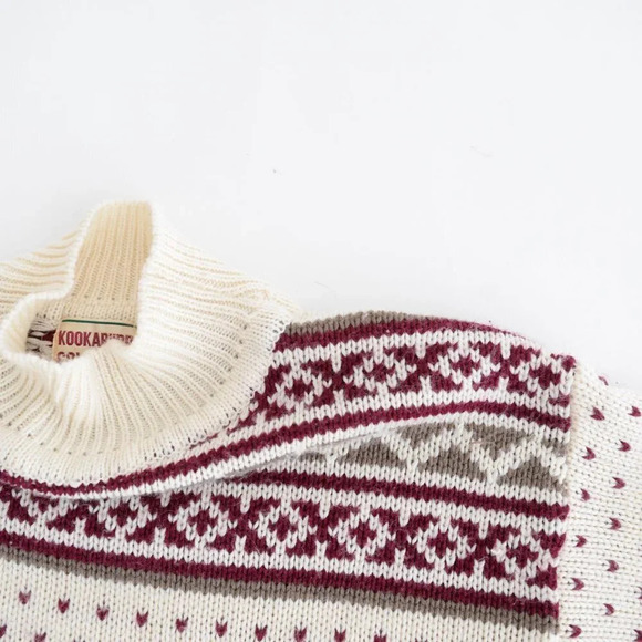 Vintage  90's Kookaburra Collection Knit Cream & Maroon Mock Neck Sweater Medium - Picture 12 of 13